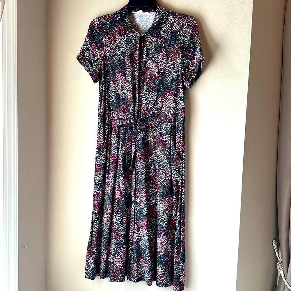 Joules Shirt Dress Midi Tie Waist Short Sleeve